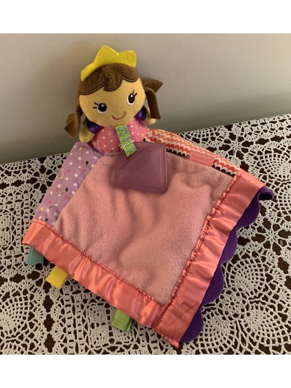 Infantino Girl Lovey Pink Security Blanket Baby Blankie Soothing 12 Inch Knotted
